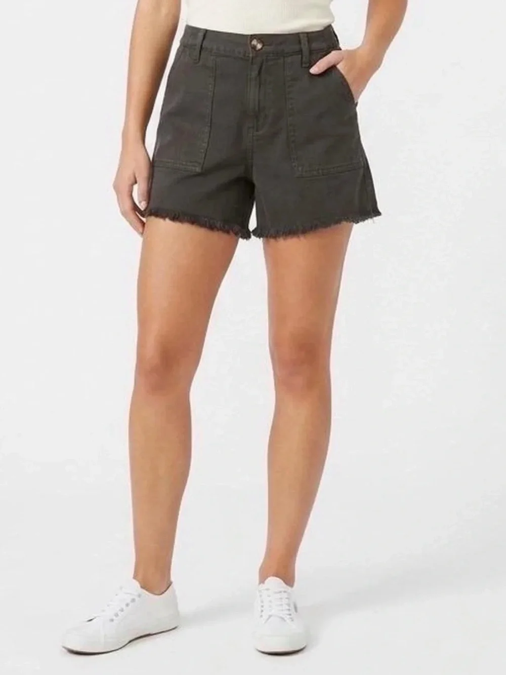 Aerie Linen Shorts Frayed Hem in Charcoal Size S